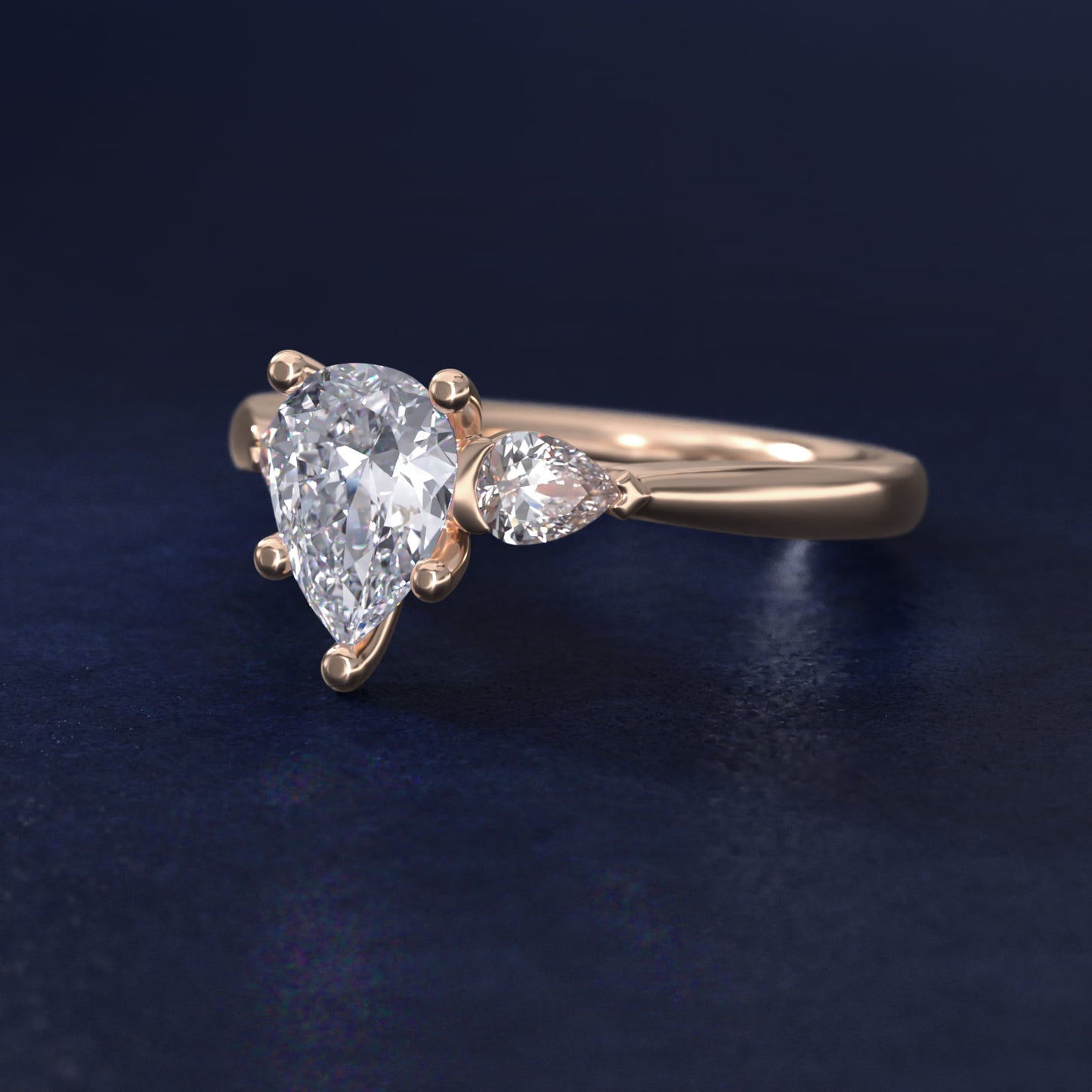 Pear Sidestone Diamond Engagement Ring in 14k Rose Gold (1/4 ct. tw.) - Pear Center