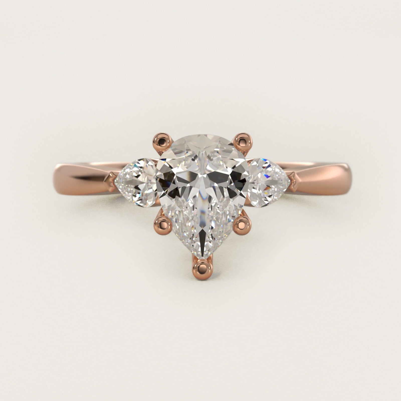 Pear Sidestone Diamond Engagement Ring in 14k Rose Gold (1/4 ct. tw.) - Pear Center