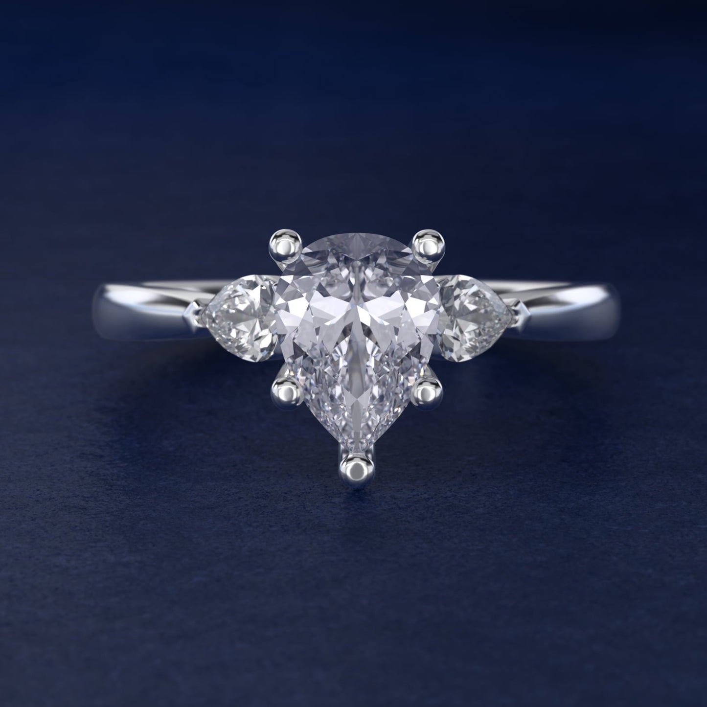 Pear Sidestone Diamond Engagement Ring in 14k White Gold (1/4 ct. tw.) - Pear Center