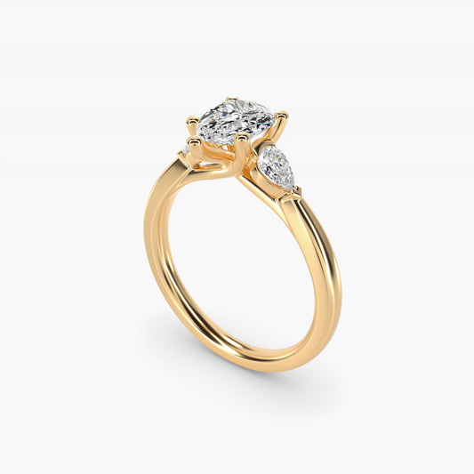 Pear Sidestone Diamond Engagement Ring in 18k Yellow Gold (1/4 ct. tw.) - Pear Center