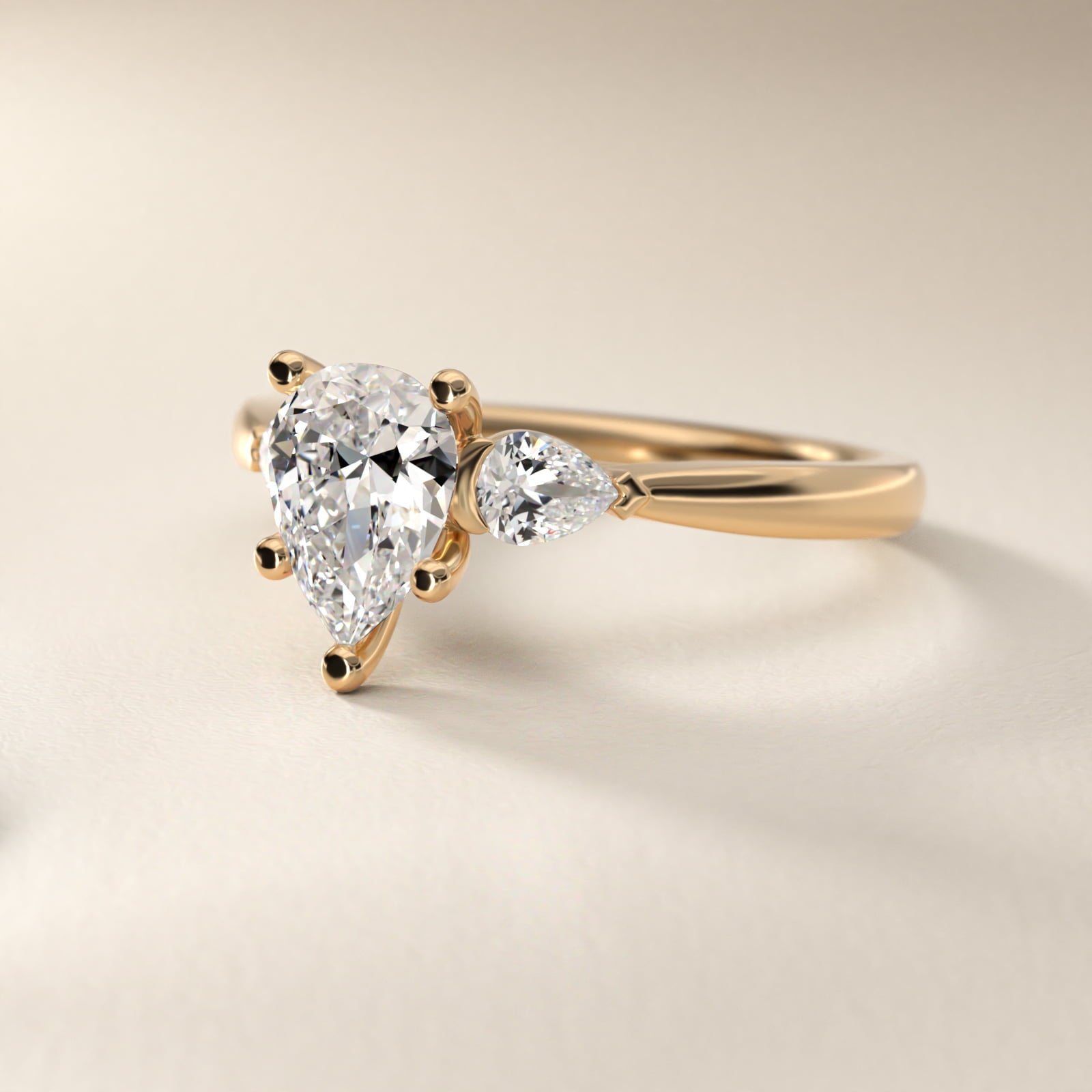 Pear Sidestone Diamond Engagement Ring in 18k Yellow Gold (1/4 ct. tw.) - Pear Center
