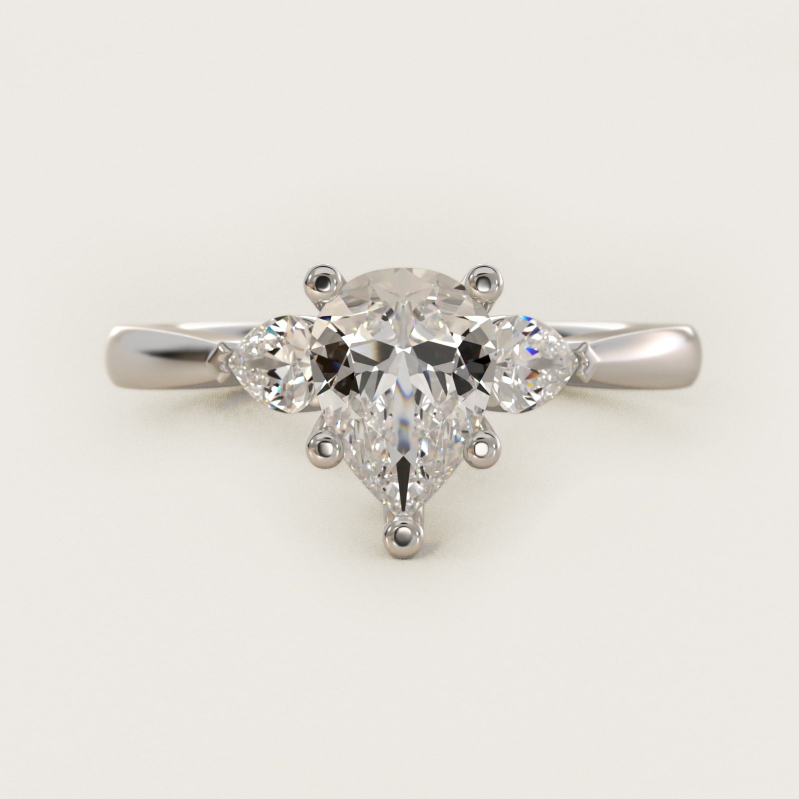 Pear Sidestone Diamond Engagement Ring in Platinum (1/4 ct. tw.) - Pear Center