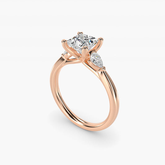 Pear Sidestone Diamond Engagement Ring in 14k Rose Gold (1/4 ct. tw.) - Princess Center