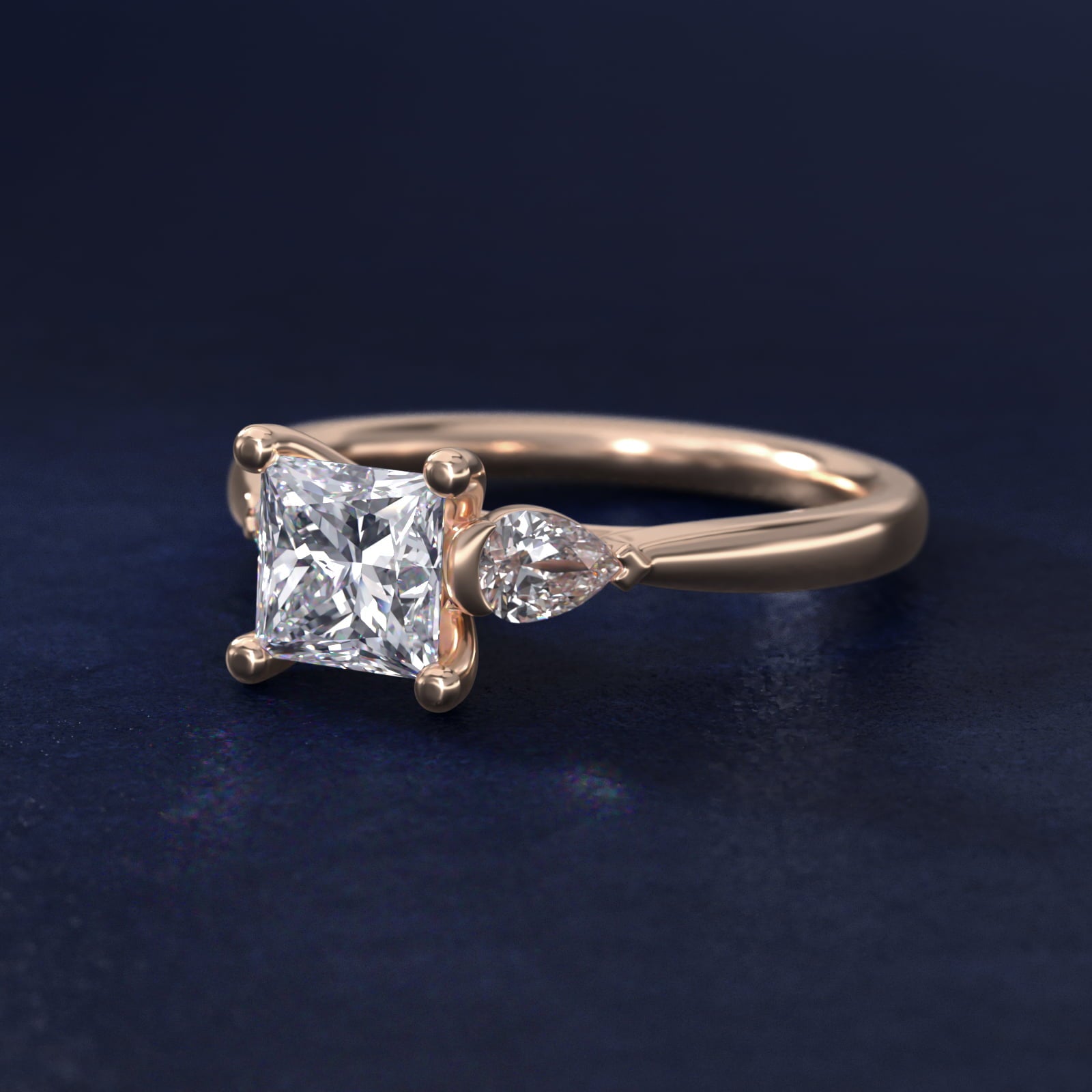 Pear Sidestone Diamond Engagement Ring in 18k Rose Gold (1/4 ct. tw.) - Princess Center