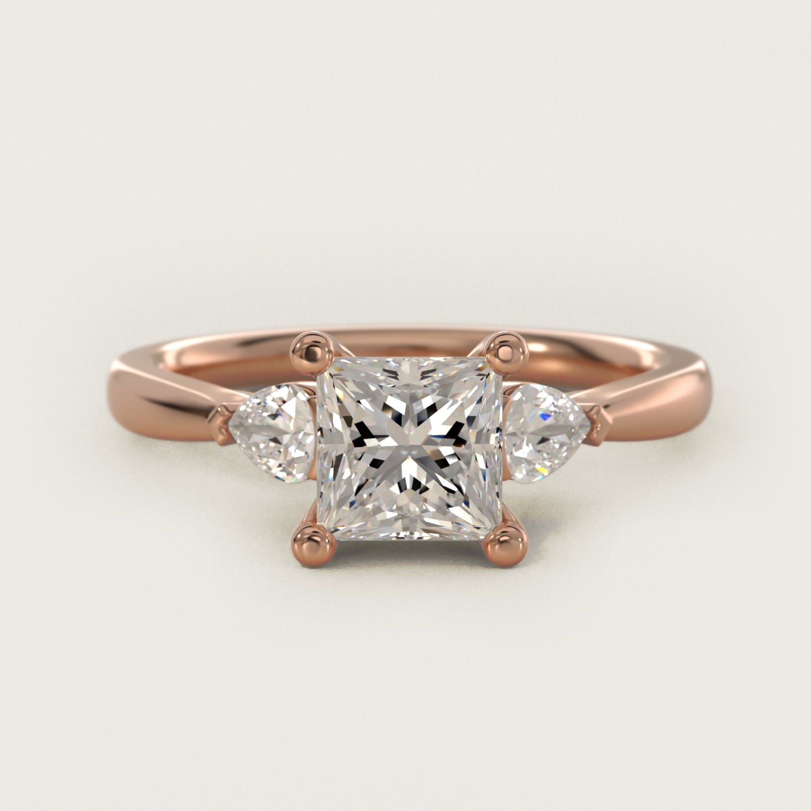 Pear Sidestone Diamond Engagement Ring in 18k Rose Gold (1/4 ct. tw.) - Princess Center