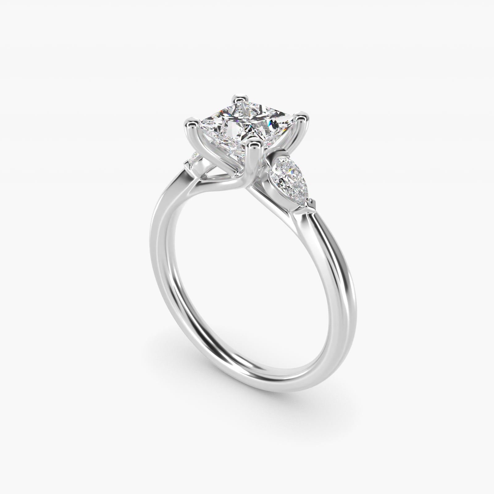 Pear Sidestone Diamond Engagement Ring in 18k White Gold (1/4 ct. tw.) - Princess Center