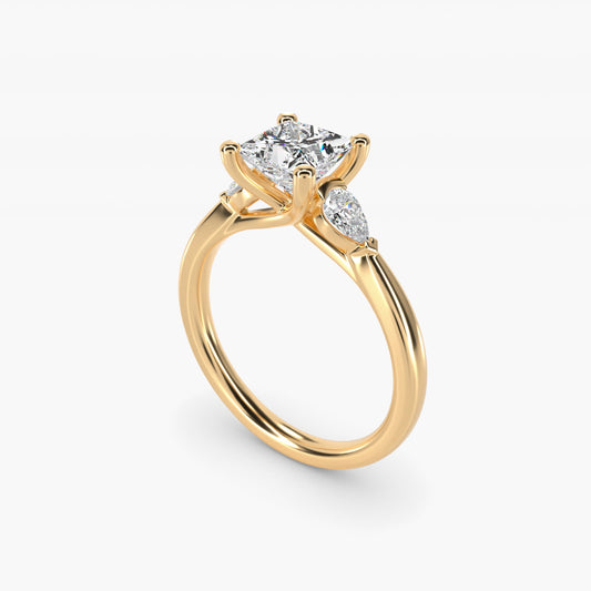 Pear Sidestone Diamond Engagement Ring in 14k Yellow Gold (1/4 ct. tw.) - Princess Center