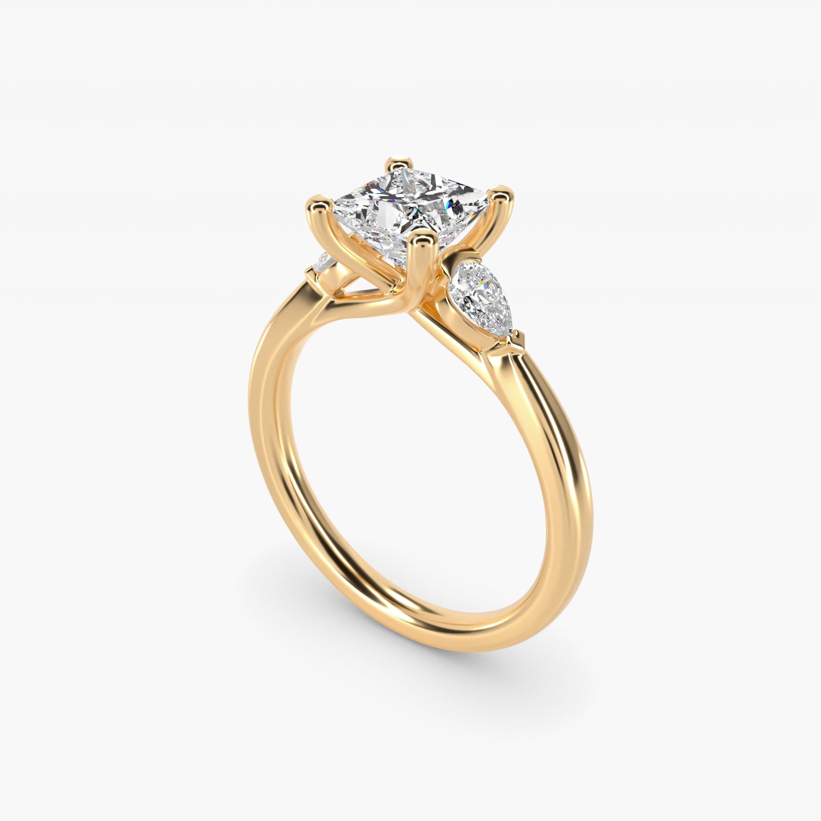 Pear Sidestone Diamond Engagement Ring in 18k Yellow Gold (1/4 ct. tw.) - Princess Center