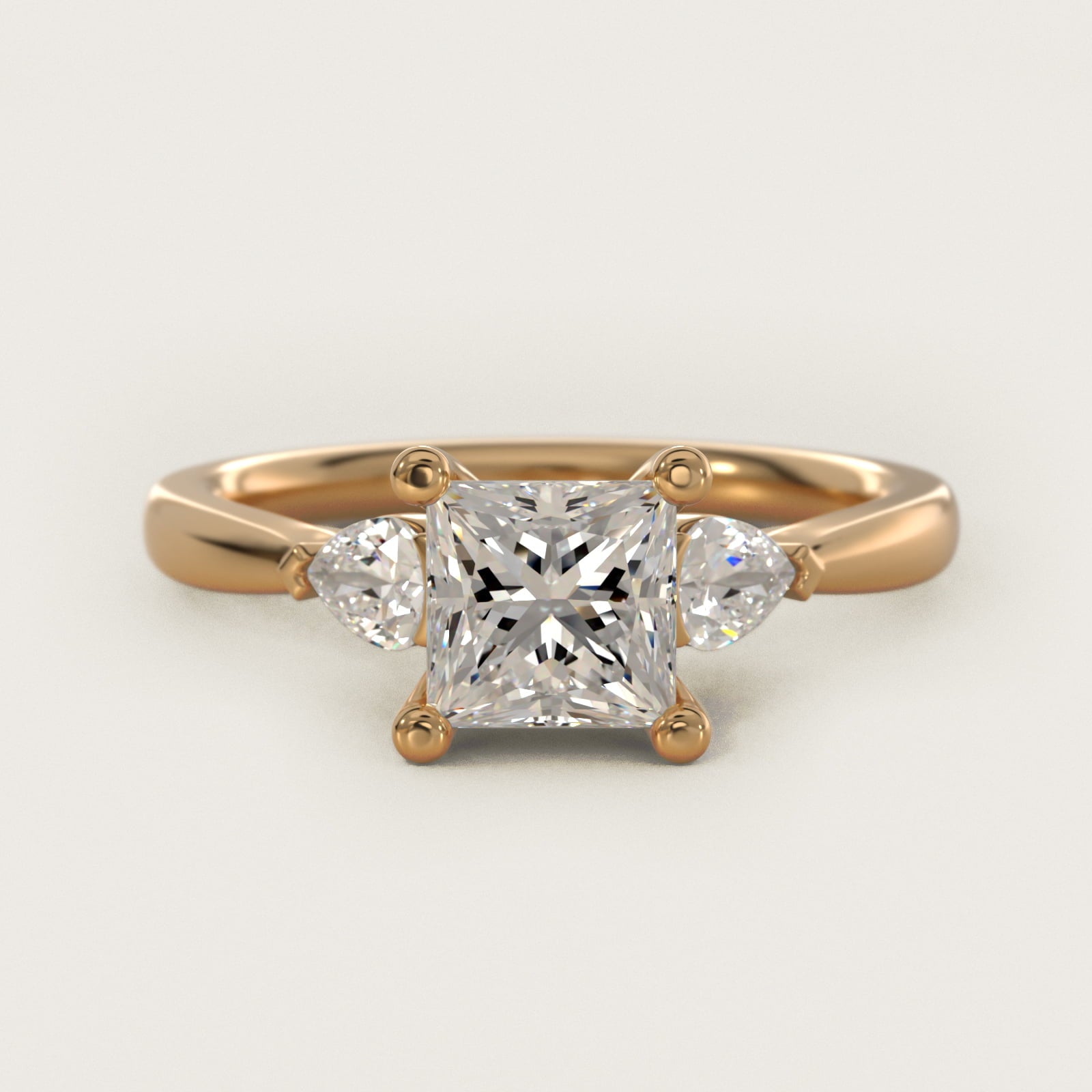 Pear Sidestone Diamond Engagement Ring in 18k Yellow Gold (1/4 ct. tw.) - Princess Center