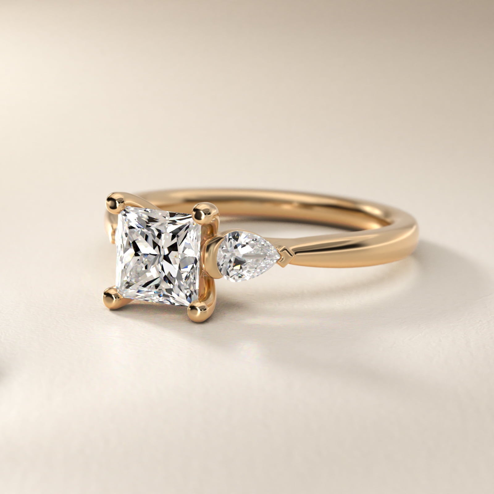 Pear Sidestone Diamond Engagement Ring in 18k Yellow Gold (1/4 ct. tw.) - Princess Center