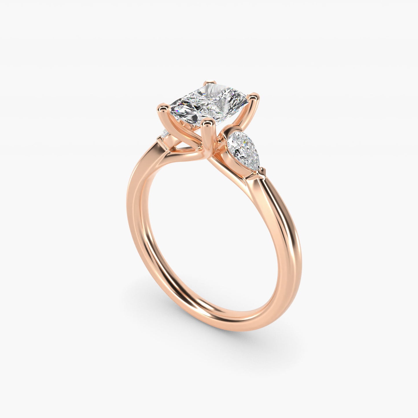 Pear Sidestone Diamond Engagement Ring in 18k Rose Gold (1/4 ct. tw.) - Radiant Center