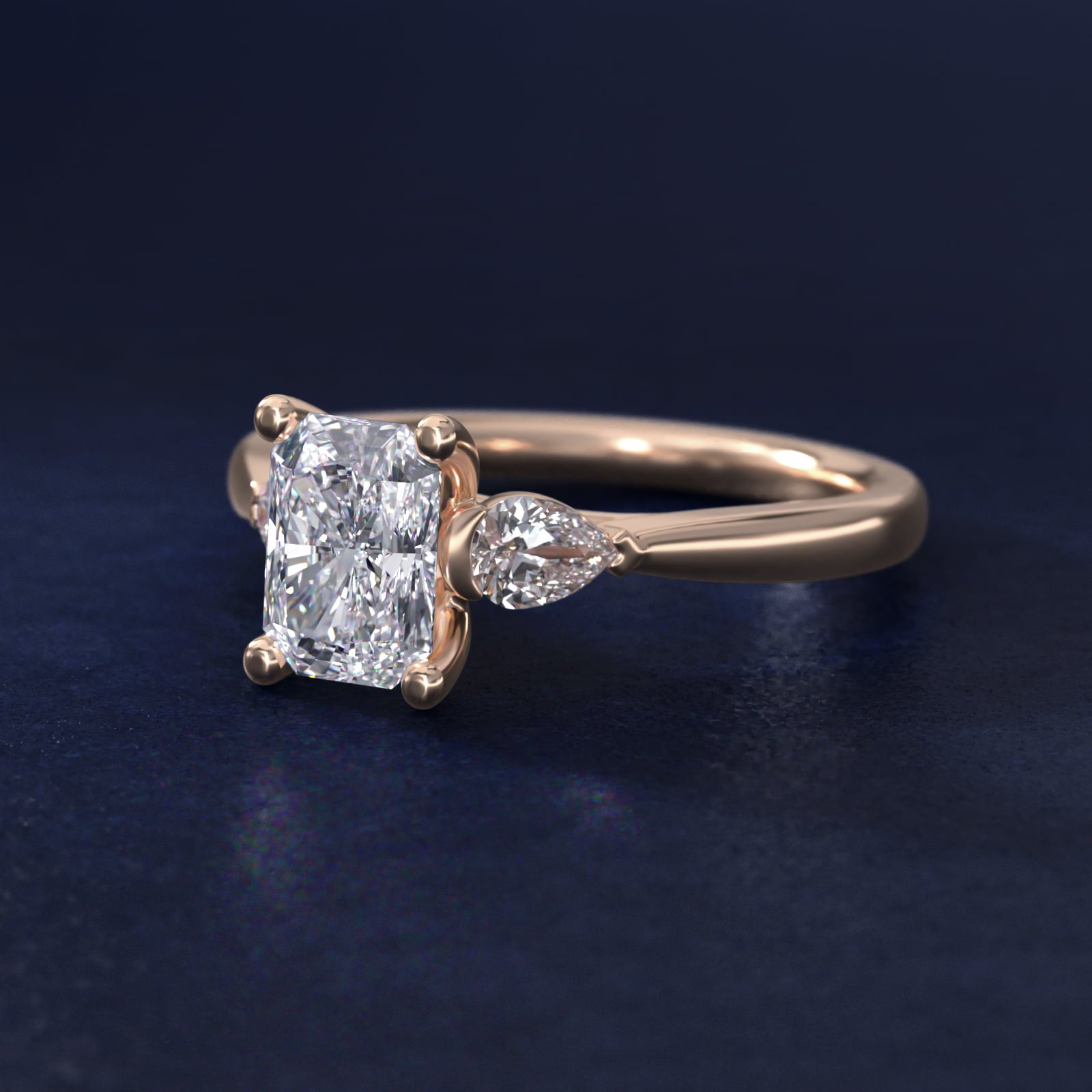 Pear Sidestone Diamond Engagement Ring in 18k Rose Gold (1/4 ct. tw.) - Radiant Center