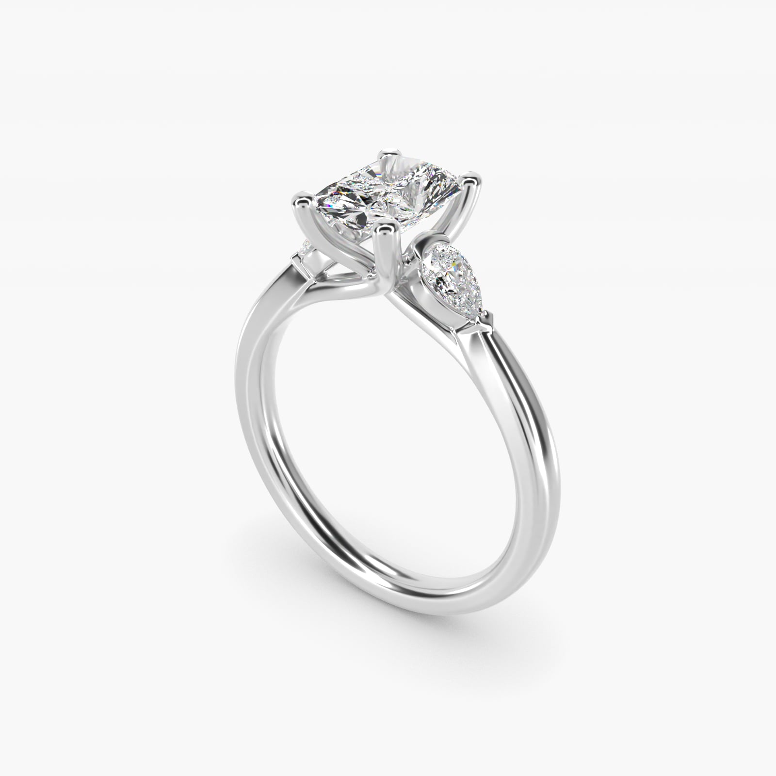 Pear Sidestone Diamond Engagement Ring in 14k White Gold (1/4 ct. tw.) - Radiant Center