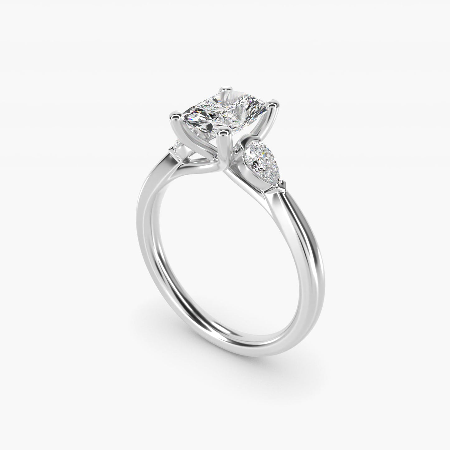 Pear Sidestone Diamond Engagement Ring in 18k White Gold (1/4 ct. tw.) - Radiant Center