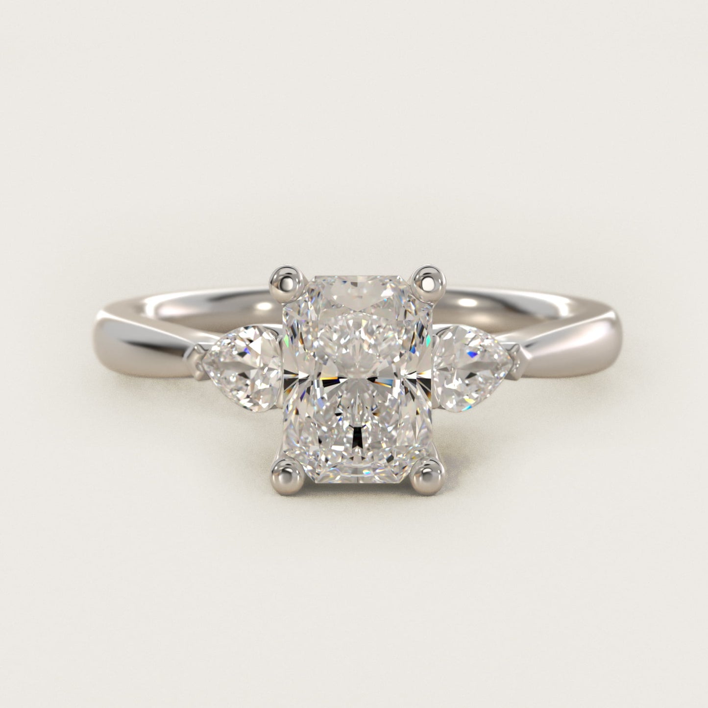 Pear Sidestone Diamond Engagement Ring in 14k White Gold (1/4 ct. tw.) - Radiant Center