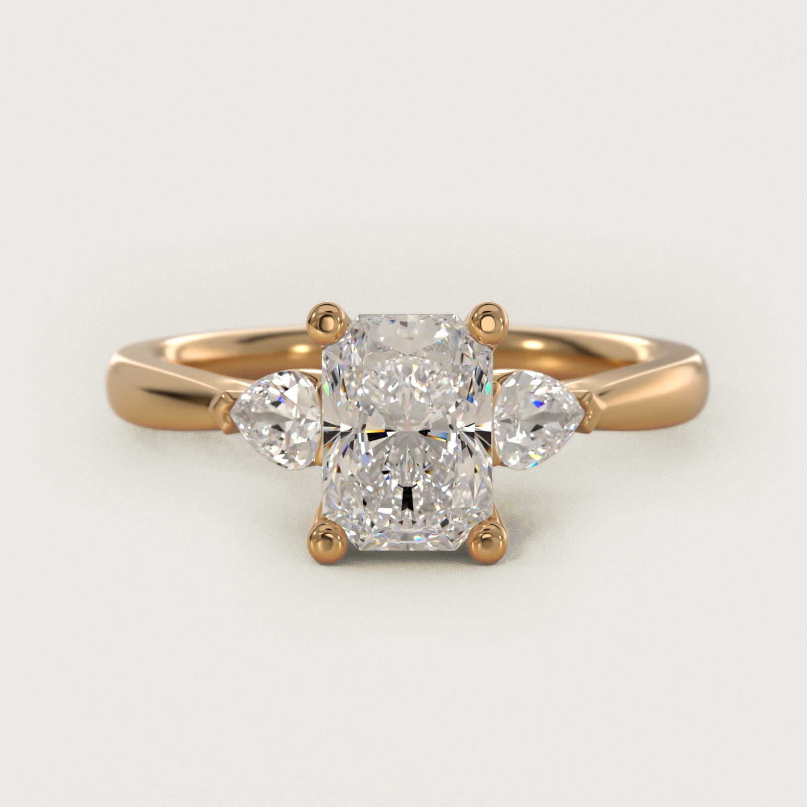 Pear Sidestone Diamond Engagement Ring in 14k Yellow Gold (1/4 ct. tw.) - Radiant Center