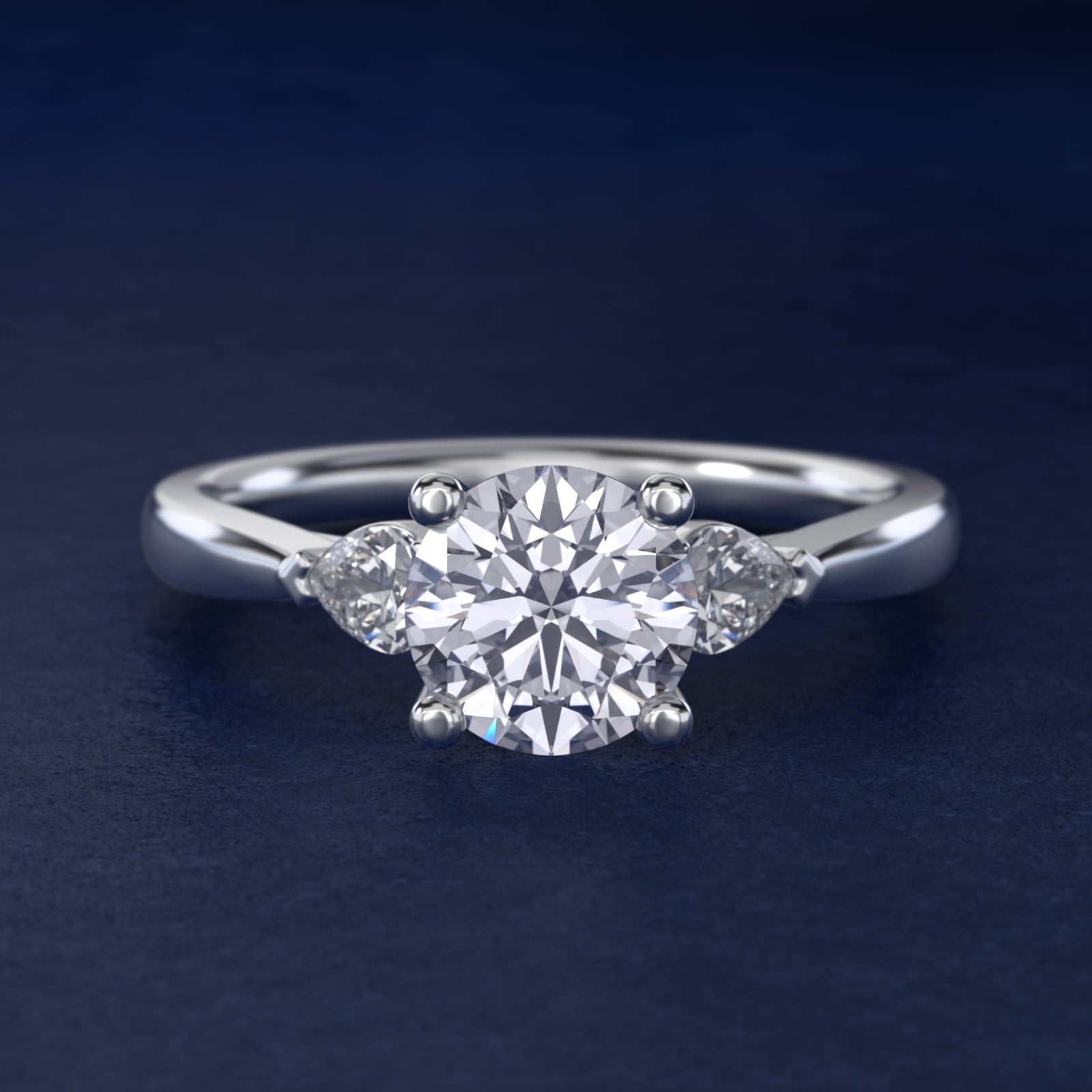 Pear Sidestone Diamond Engagement Ring in 14k White Gold (1/4 ct. tw.) - Round Center