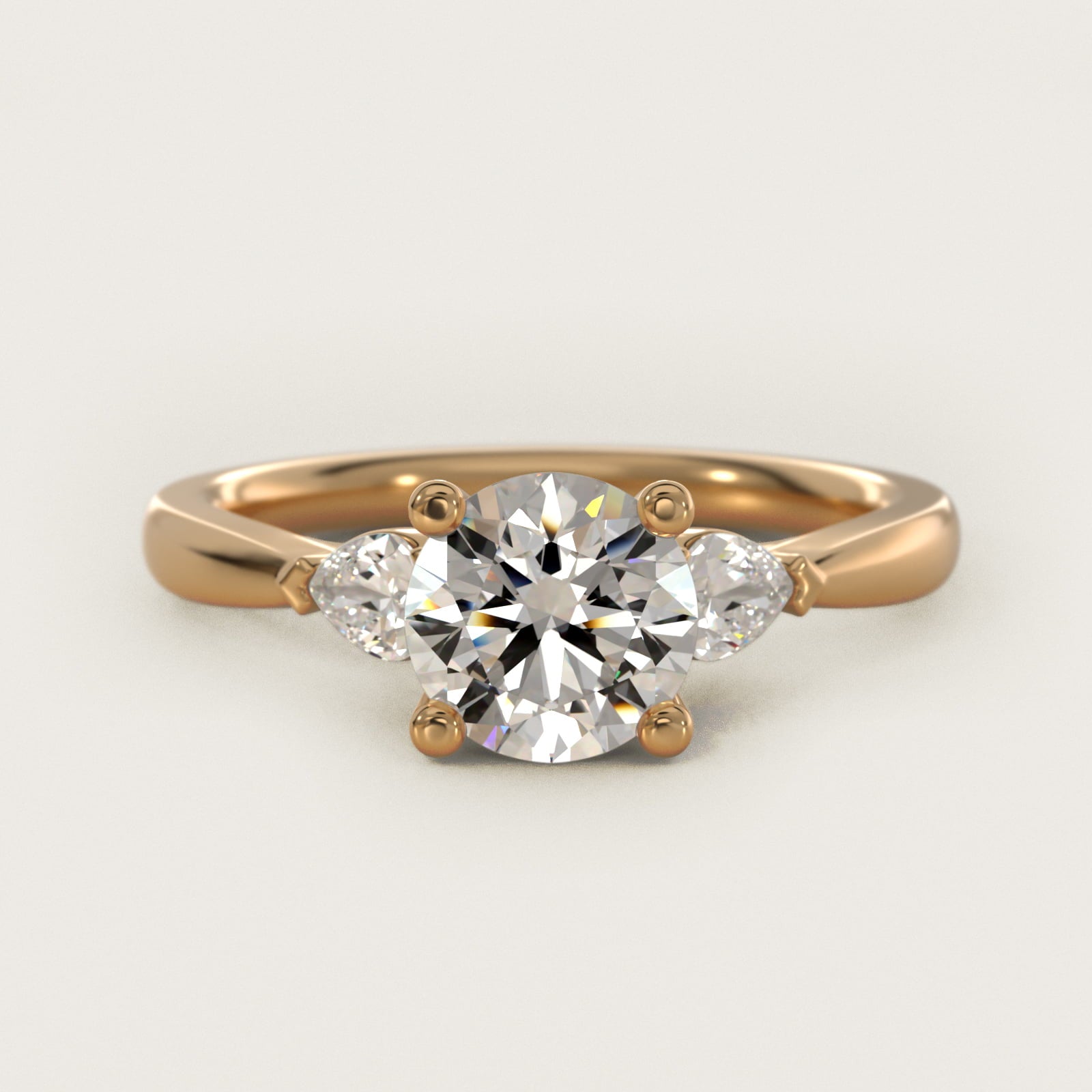 Pear Sidestone Diamond Engagement Ring in 18k Yellow Gold (1/4 ct. tw.) - Round Center