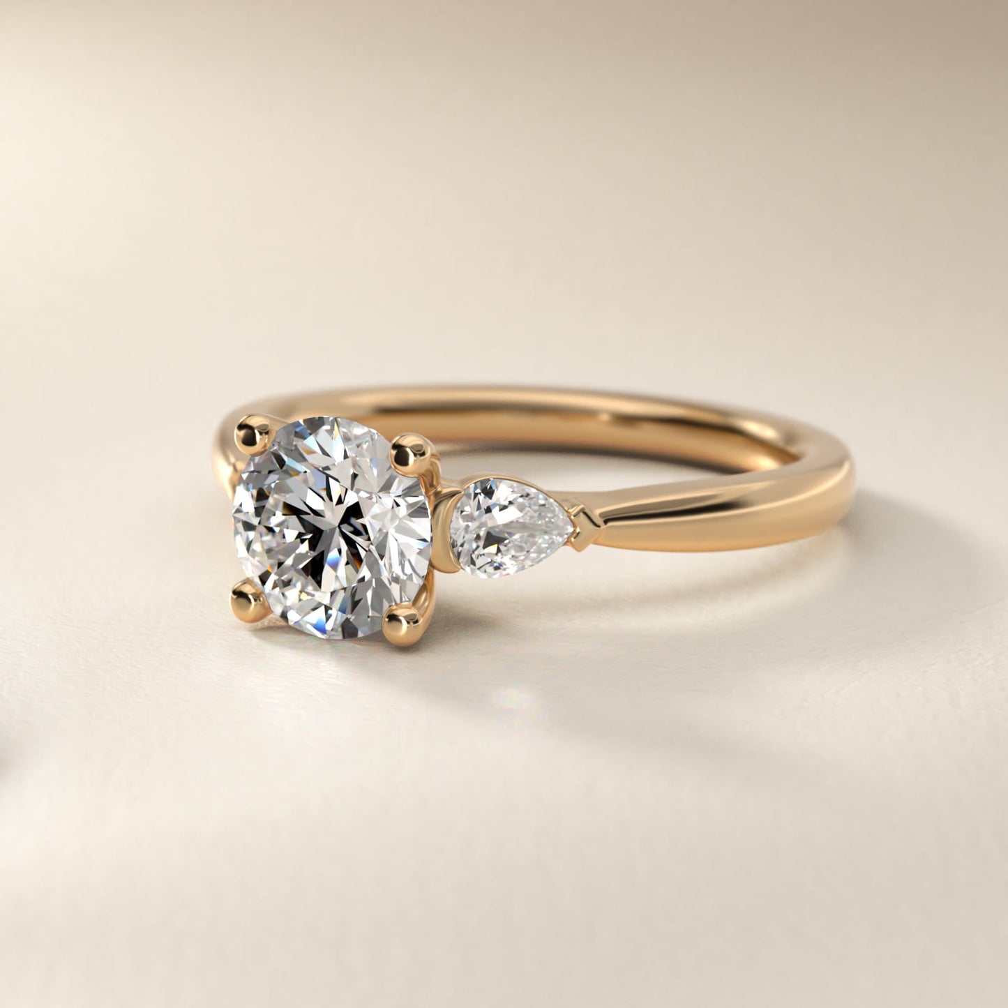 Pear Sidestone Diamond Engagement Ring in 18k Yellow Gold (1/4 ct. tw.) - Round Center