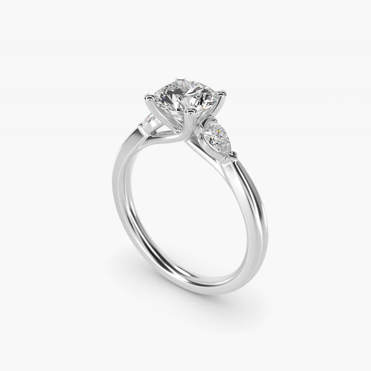 Pear Sidestone Diamond Engagement Ring in Platinum (1/4 ct. tw.) - Round Center