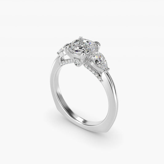 Pear Three Stone Engagement Ring in 14K White Gold (5/8 ct. tw.) By Bella Vaughan - Cushion Center