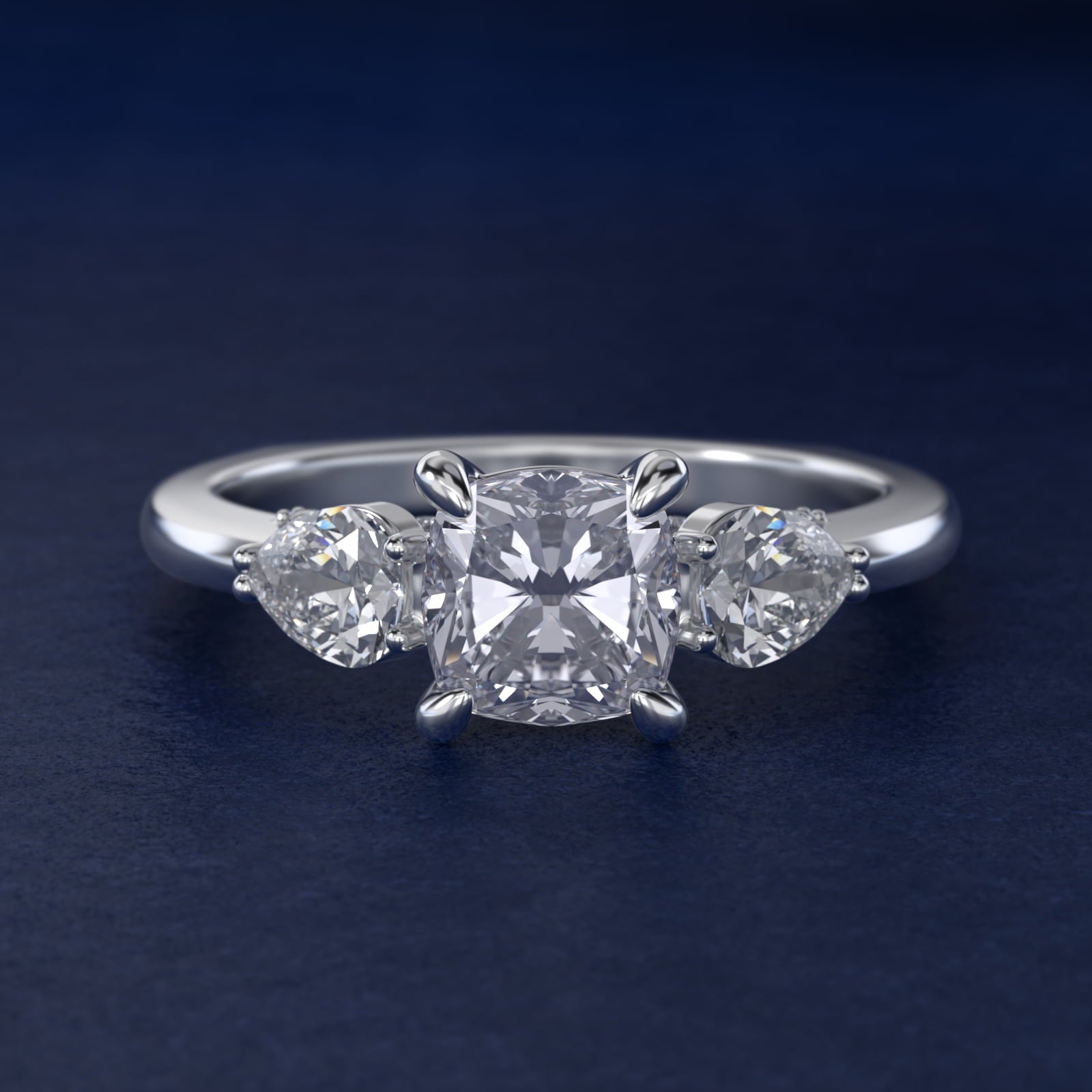Pear Three Stone Engagement Ring in 14K White Gold (5/8 ct. tw.) By Bella Vaughan - Cushion Center