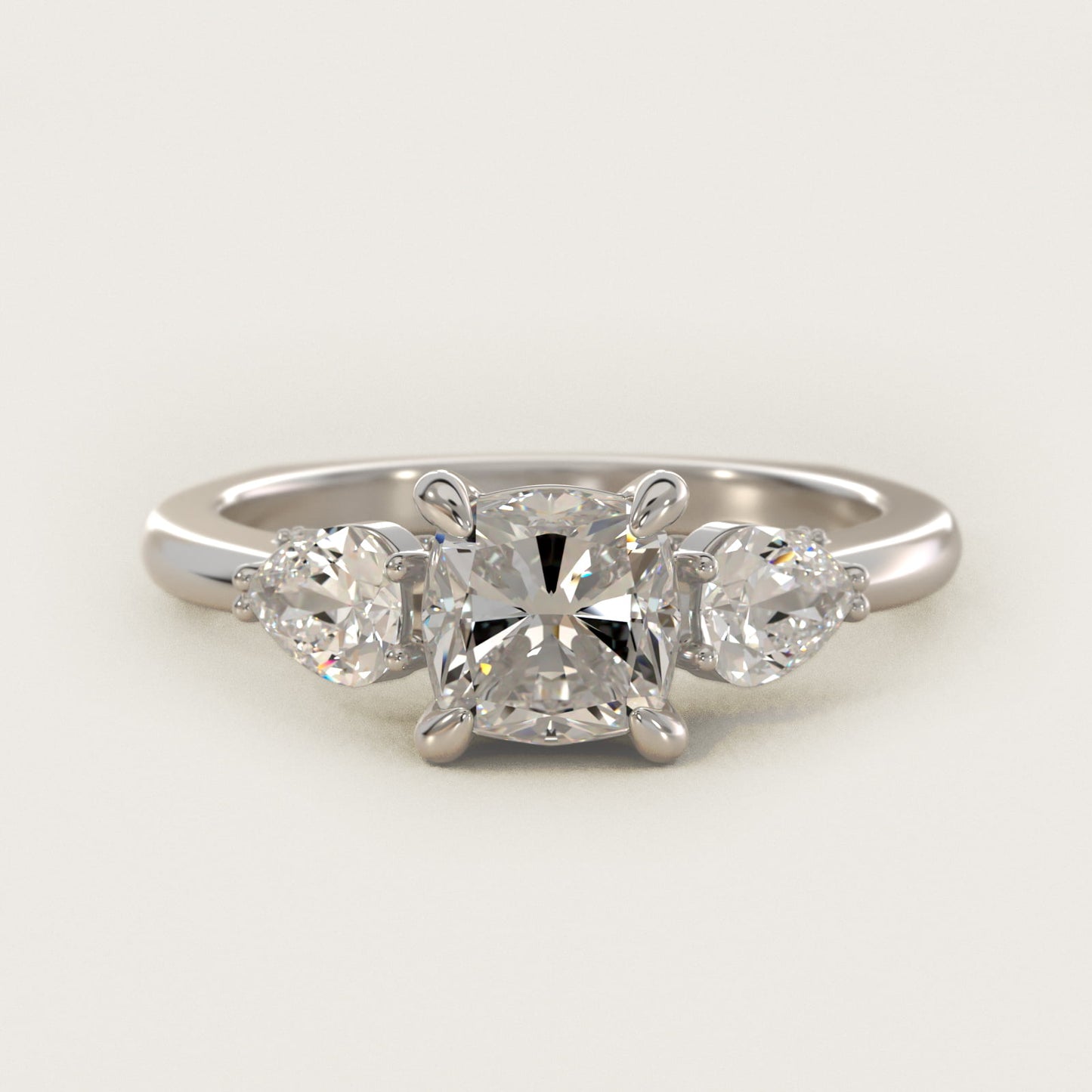 Pear Three Stone Engagement Ring in 14K White Gold (5/8 ct. tw.) By Bella Vaughan - Cushion Center