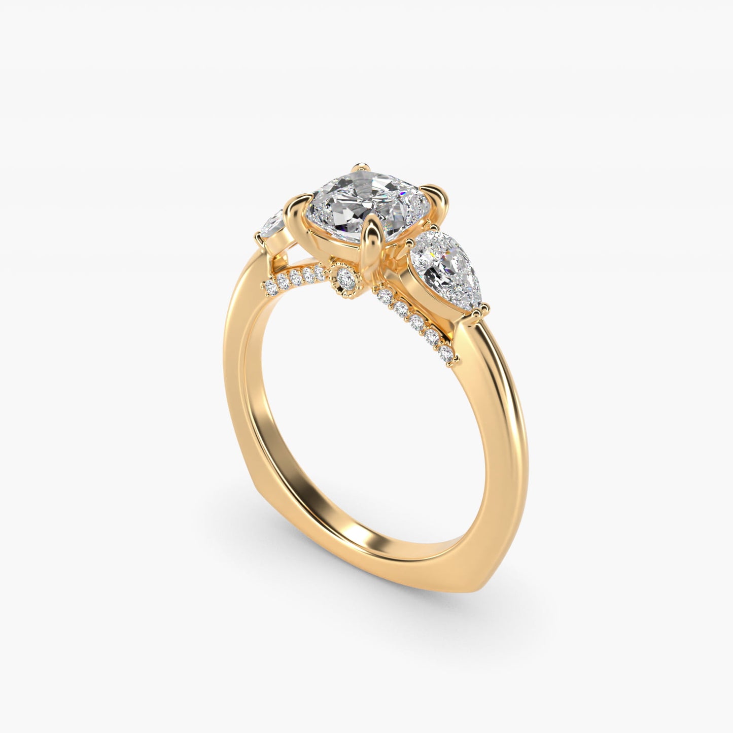 Pear Three Stone Engagement Ring in 14K Yellow Gold (5/8 ct. tw.) By Bella Vaughan - Cushion Center