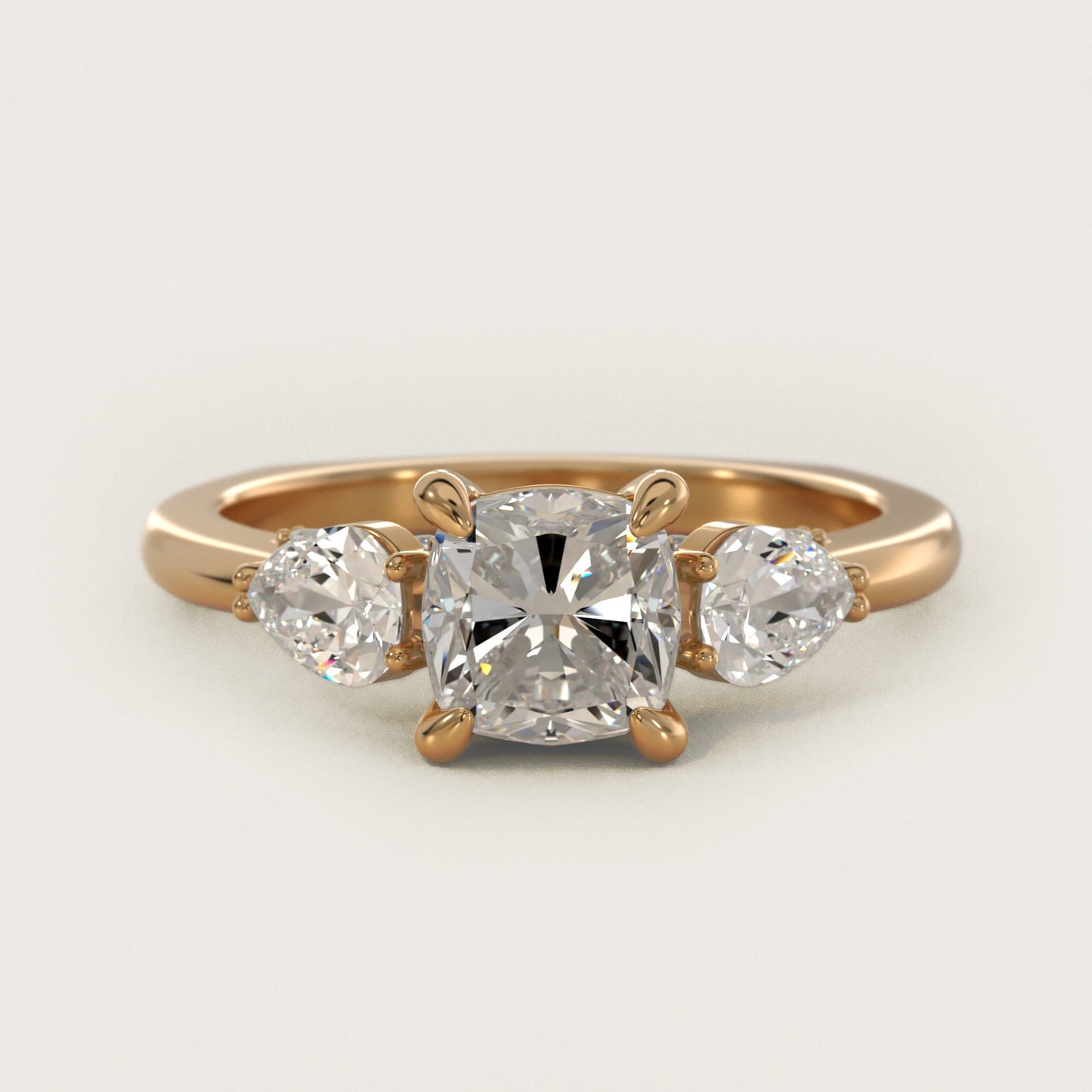 Pear Three Stone Engagement Ring in 14K Yellow Gold (5/8 ct. tw.) By Bella Vaughan - Cushion Center
