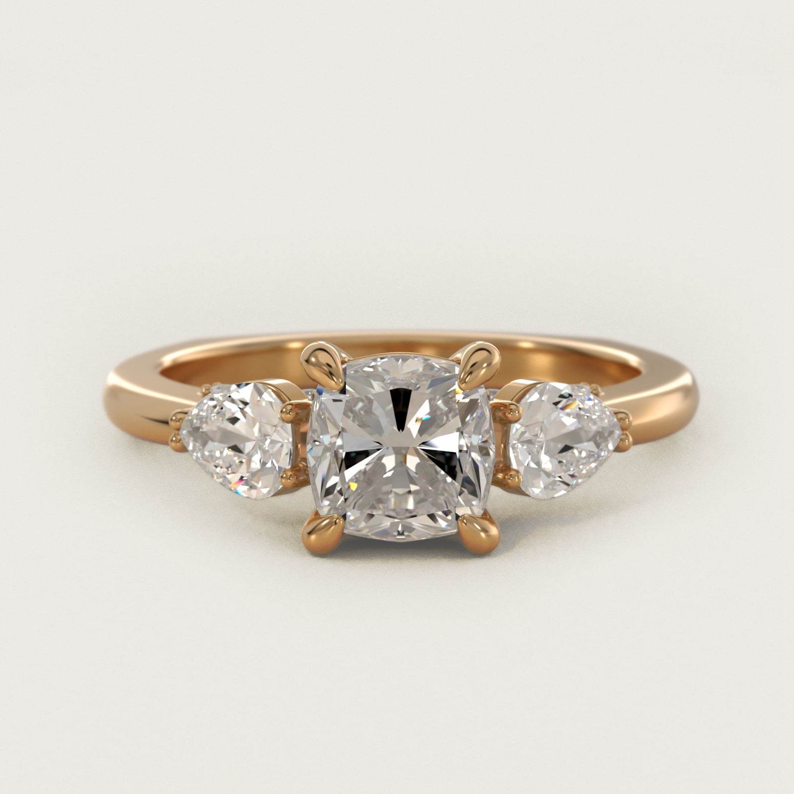 Pear Three Stone Engagement Ring in 14K Yellow Gold (5/8 ct. tw.) By Bella Vaughan - Cushion Center
