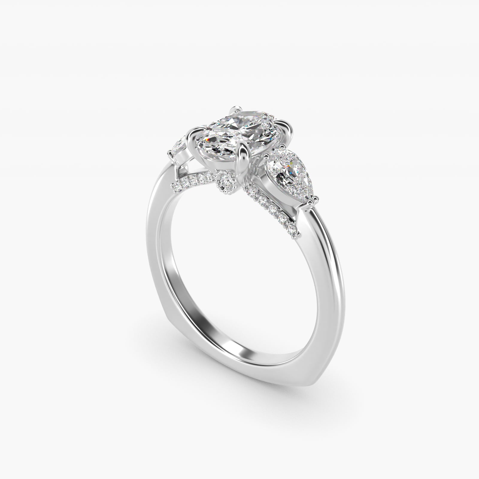 Pear Three Stone Engagement Ring in 14K White Gold (5/8 ct. tw.) By Bella Vaughan - Oval Center