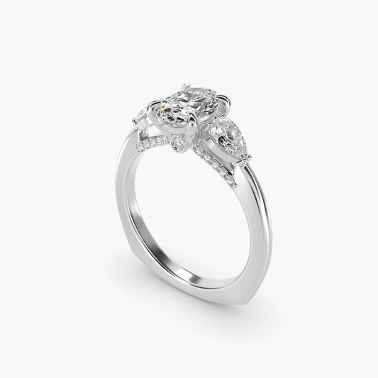 Pear Three Stone Engagement Ring in 14K White Gold (5/8 ct. tw.) By Bella Vaughan - Oval Center