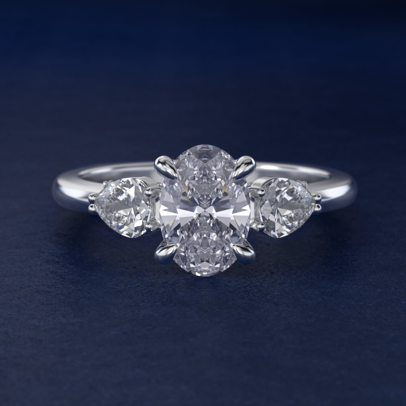 Pear Three Stone Engagement Ring in 14K White Gold (5/8 ct. tw.) By Bella Vaughan - Oval Center
