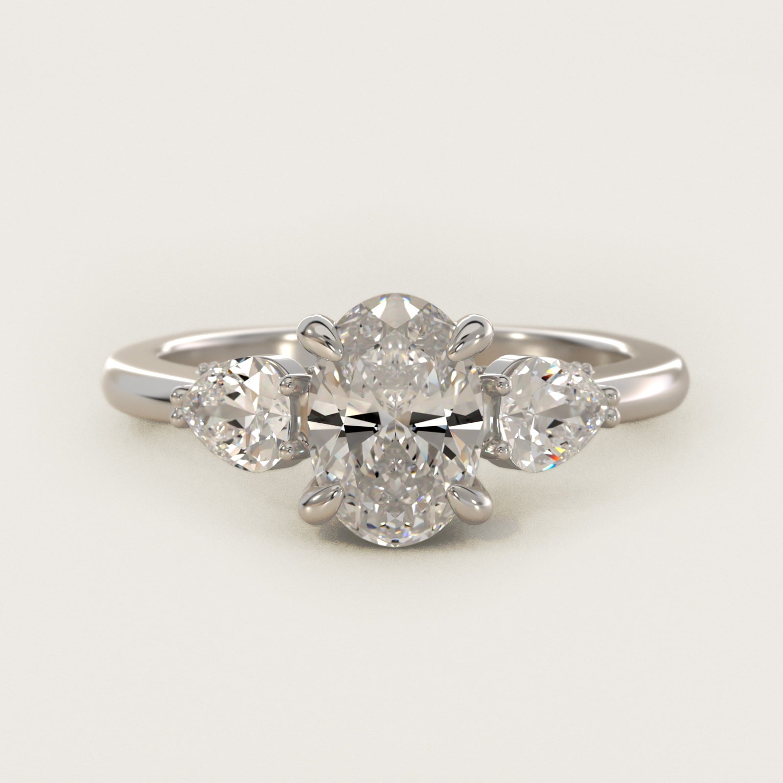 Pear Three Stone Engagement Ring in 14K White Gold (5/8 ct. tw.) By Bella Vaughan - Oval Center