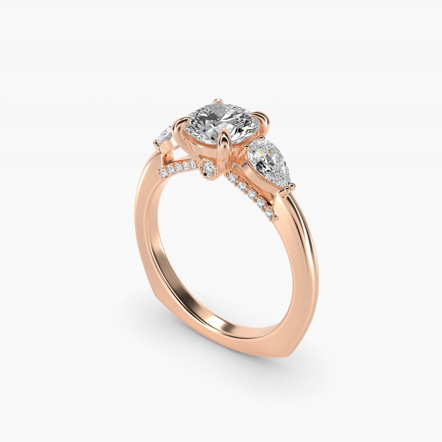 Pear Three Stone Engagement Ring in 18k Rose Gold (5/8 ct. tw.) By Bella Vaughan - Round Center