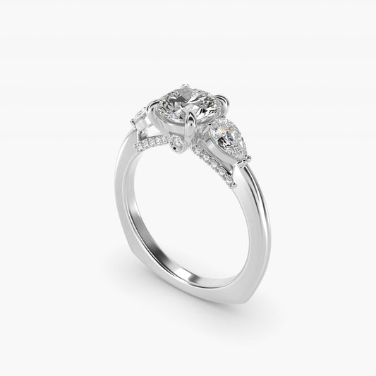 Pear Three Stone Engagement Ring in 14K White Gold (5/8 ct. tw.) By Bella Vaughan - Round Center