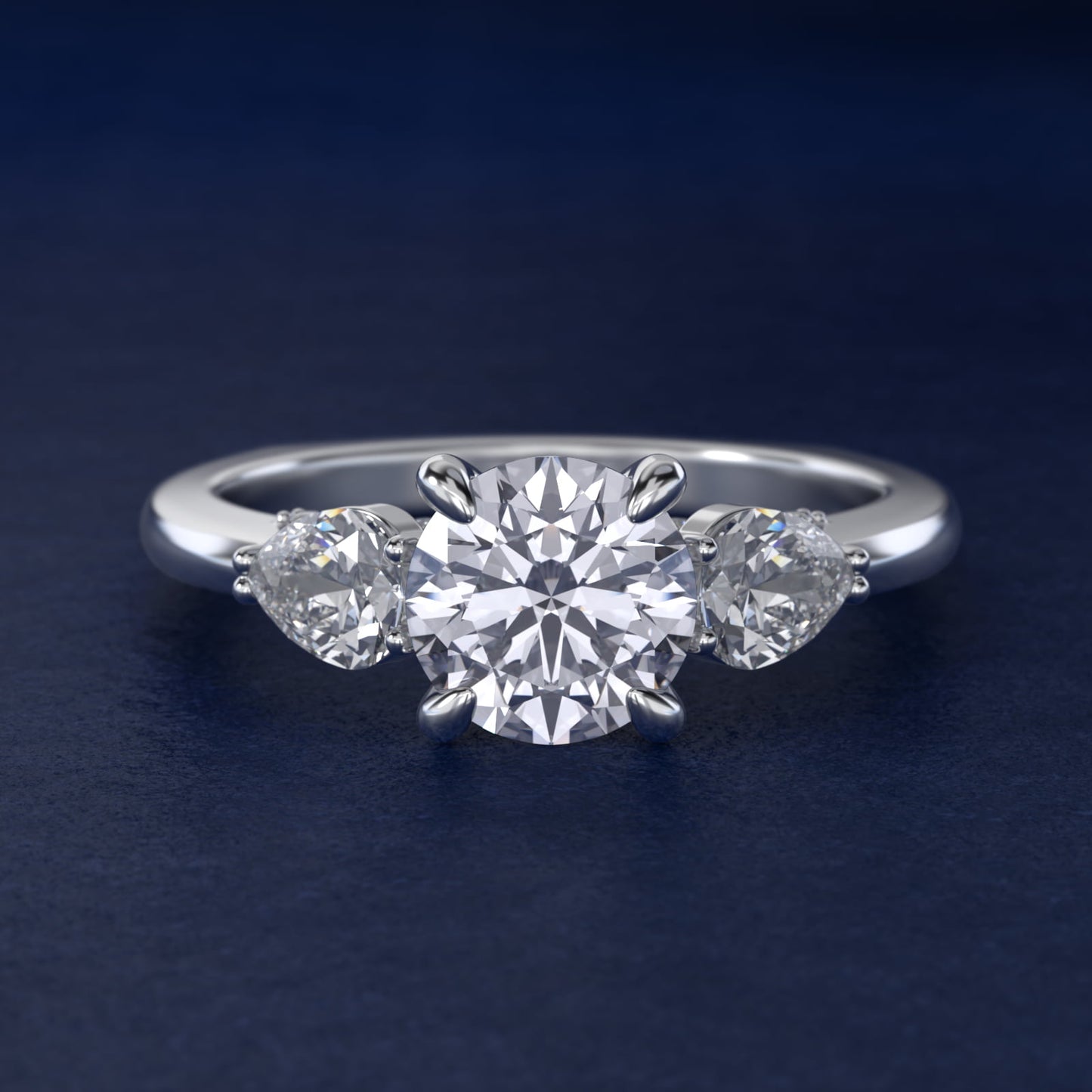 Pear Three Stone Engagement Ring in 14K White Gold (5/8 ct. tw.) By Bella Vaughan - Round Center
