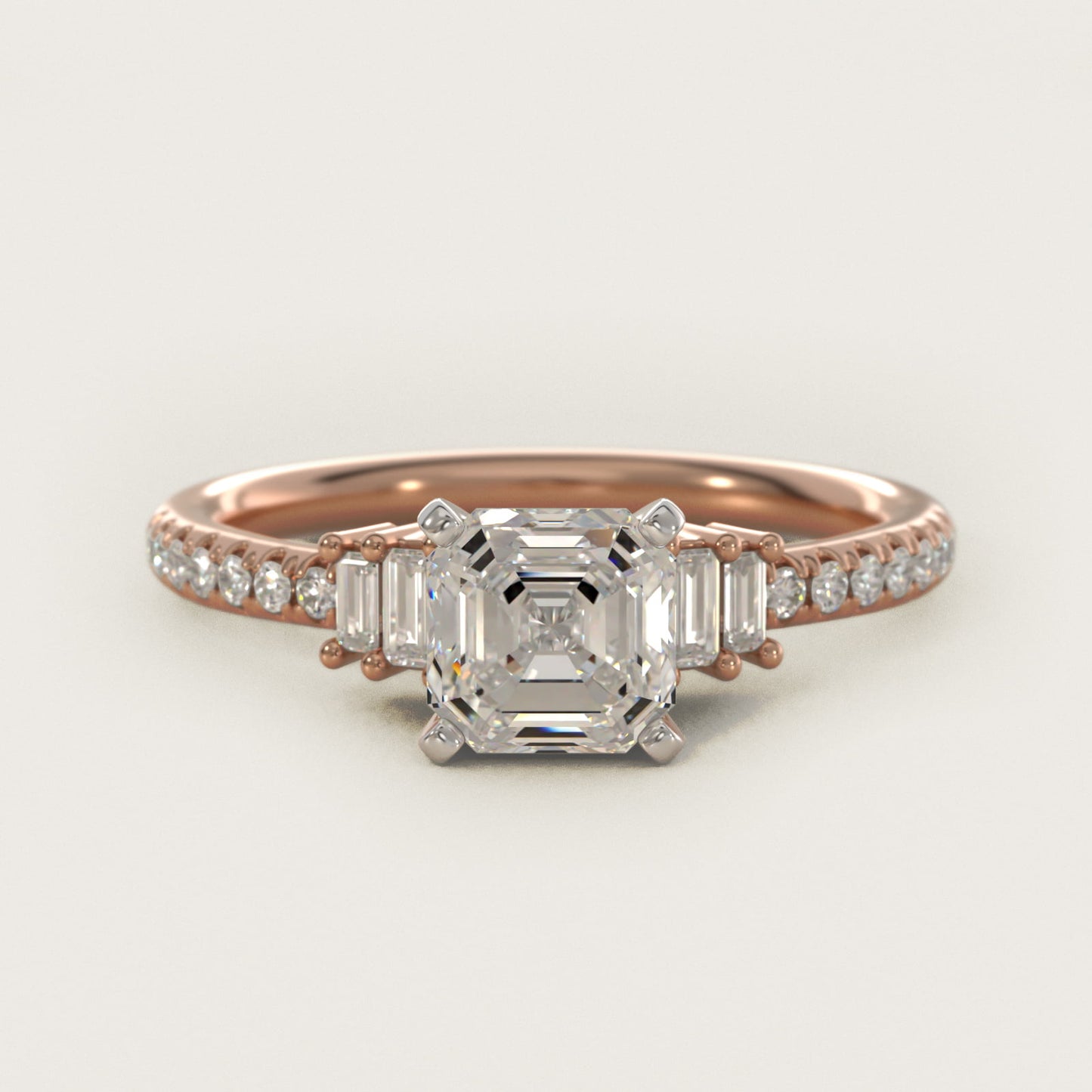 Petite Baguette and PavŽ Diamond Engagement Ring in 14k Rose Gold - Asscher Center