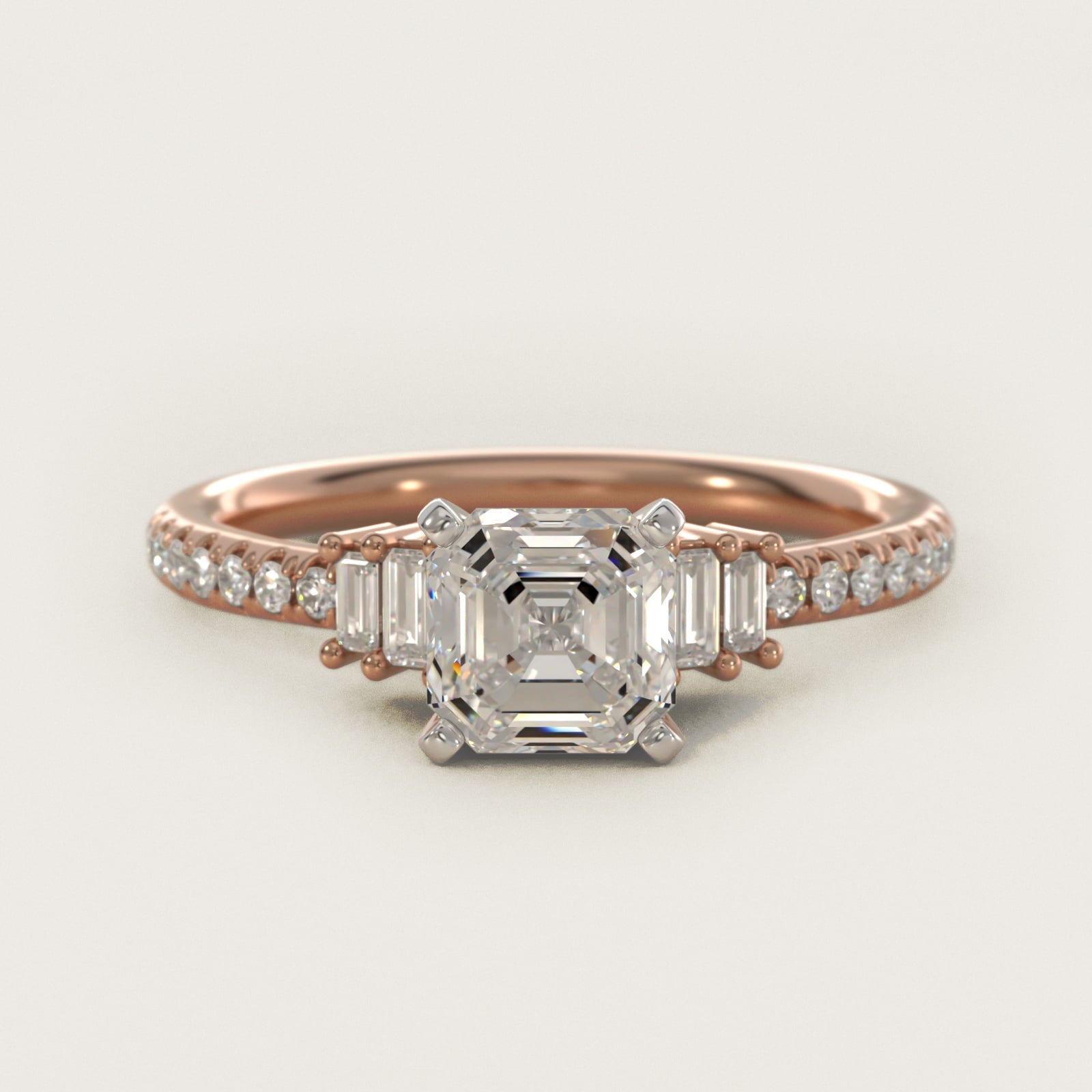 Petite Baguette and Pav? Diamond Engagement Ring in 18k Rose Gold - Asscher Center