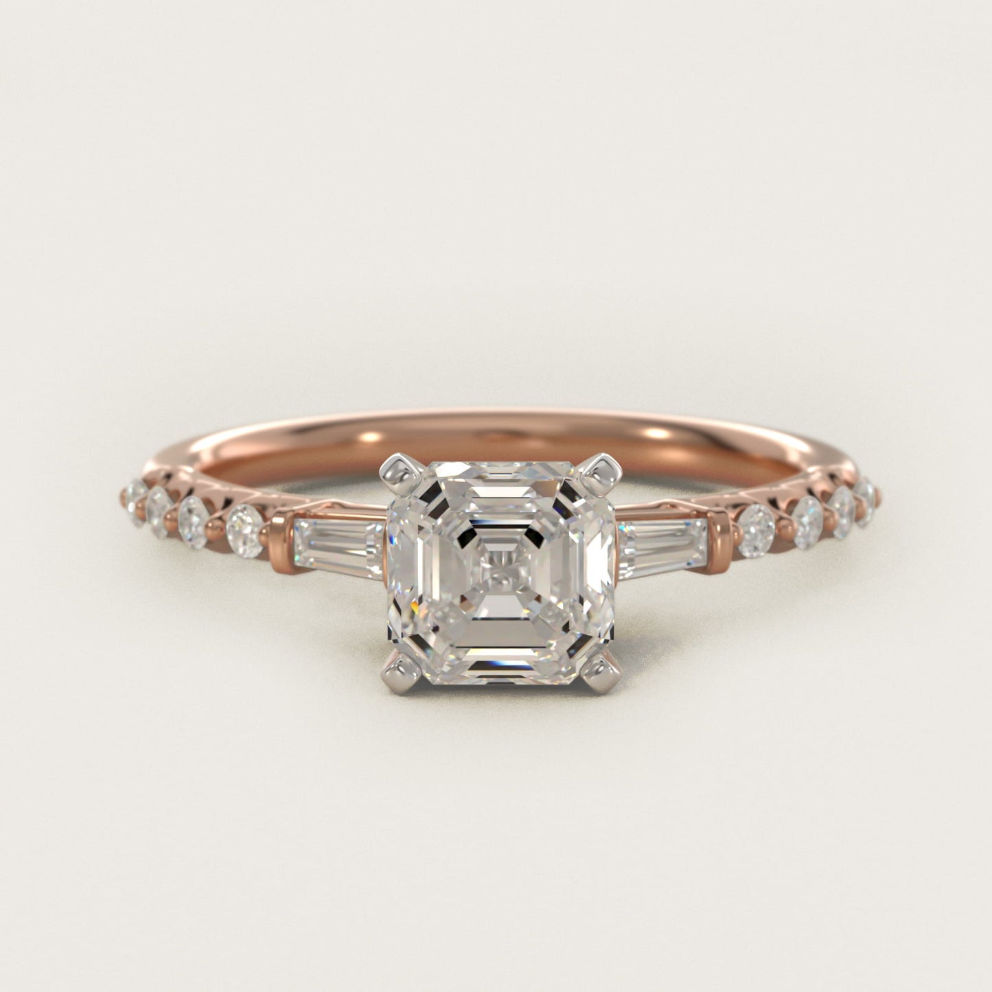 Petite Baguette and Floating Round Diamond Engagement Ring in 14k Rose Gold (1/5 ct. tw.) - Asscher Center
