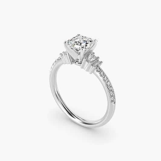 Petite Baguette and PavŽ Diamond Engagement Ring in 14k White Gold - Asscher Center