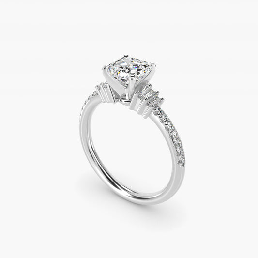 Petite Baguette and Pav? Diamond Engagement Ring in 18k White Gold - Asscher Center
