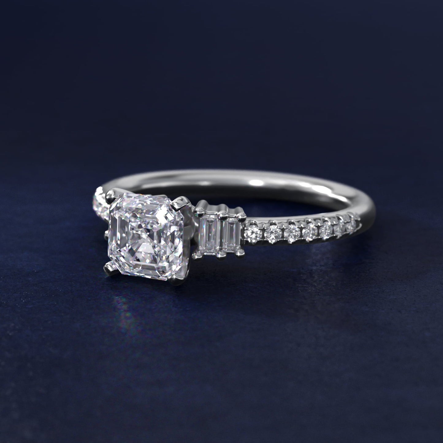 Petite Baguette and Pav? Diamond Engagement Ring in 18k White Gold - Asscher Center