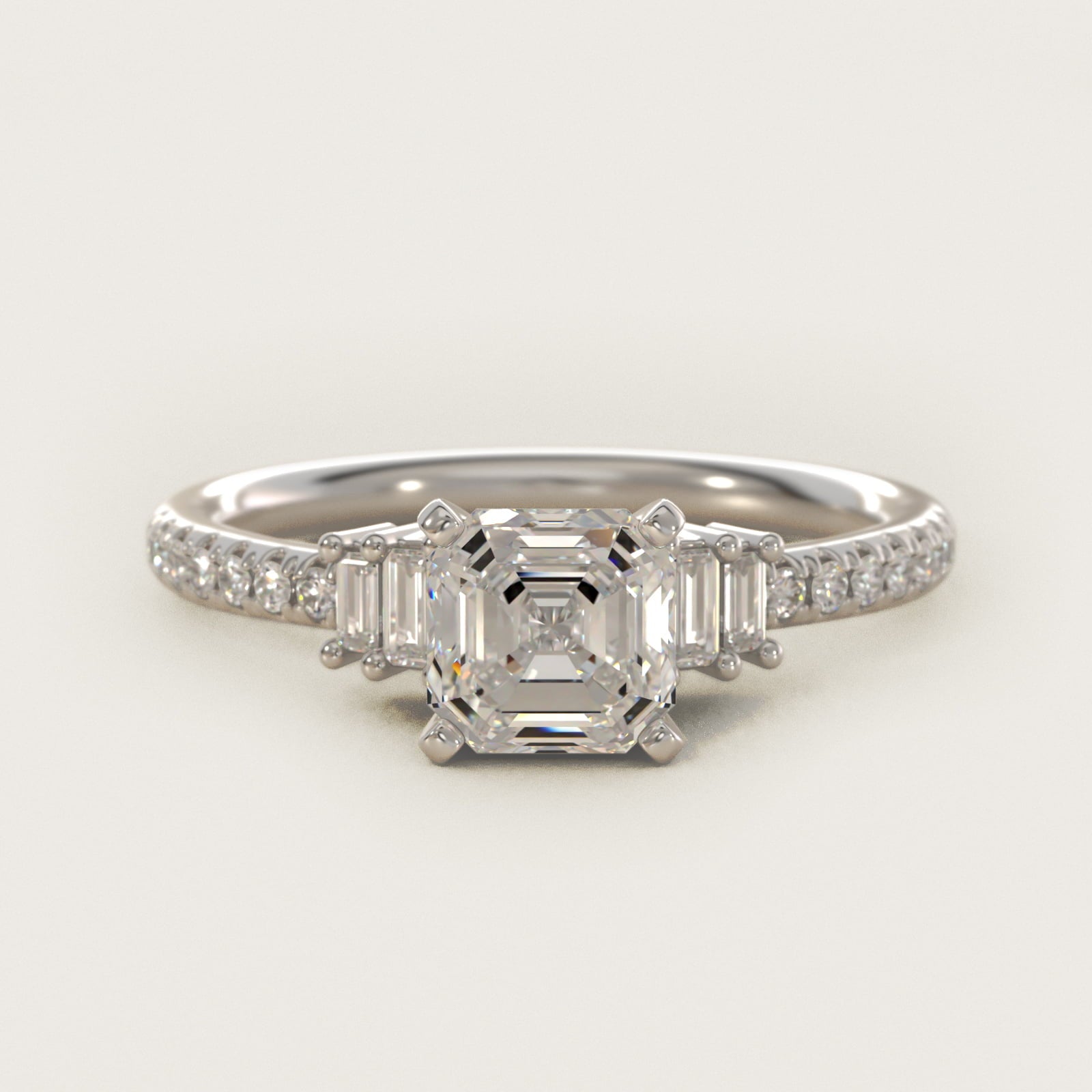 Petite Baguette and PavŽ Diamond Engagement Ring in 14k White Gold - Asscher Center
