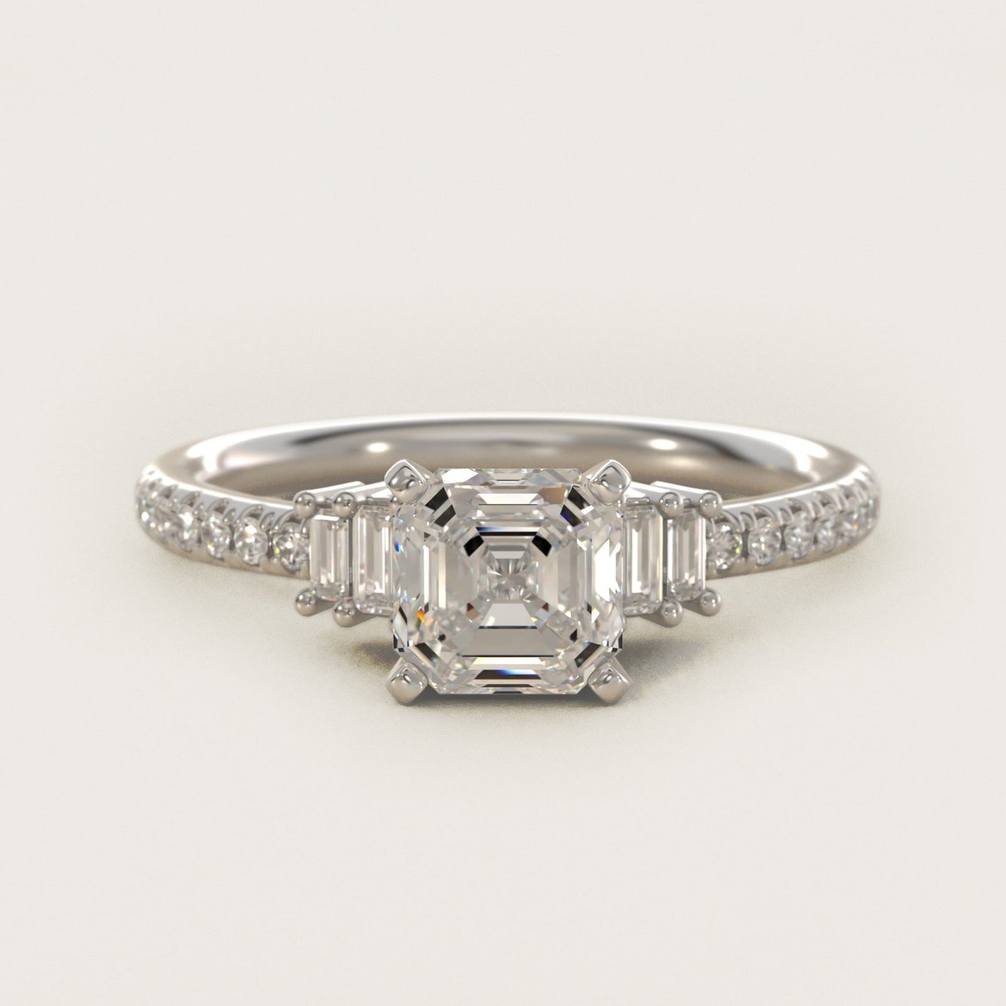 Petite Baguette and Pav? Diamond Engagement Ring in 18k White Gold - Asscher Center