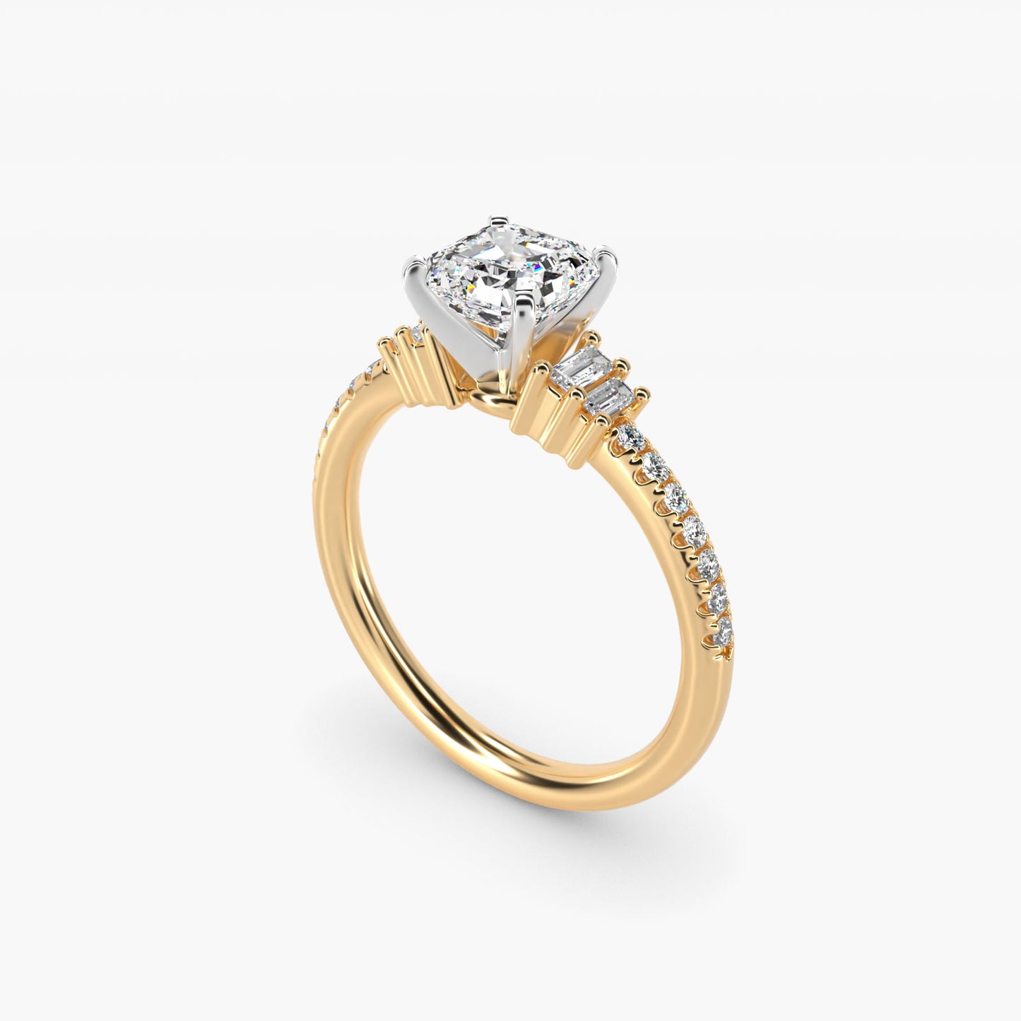 Petite Baguette and PavŽ Diamond Engagement Ring in 14k Yellow Gold - Asscher Center