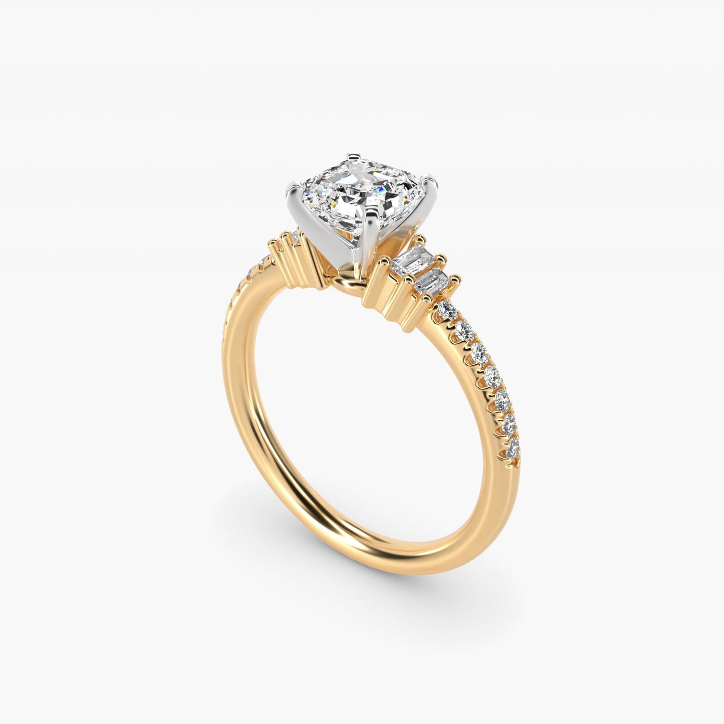 Petite Baguette and Pav? Diamond Engagement Ring in 18k Yellow Gold - Asscher Center