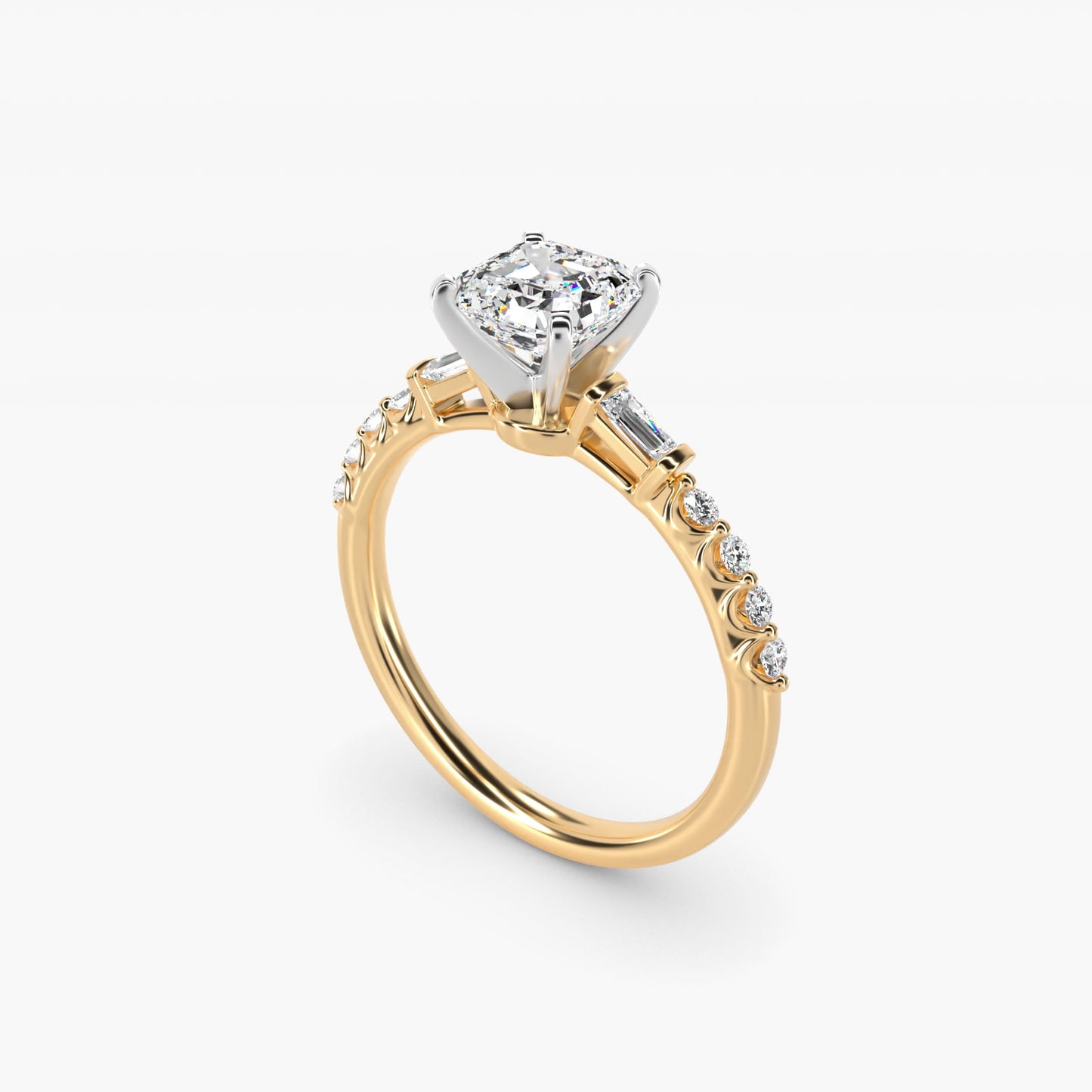 Petite Baguette and Floating Round Diamond Engagement Ring in 14k Yellow Gold (1/5 ct. tw.) - Asscher Center