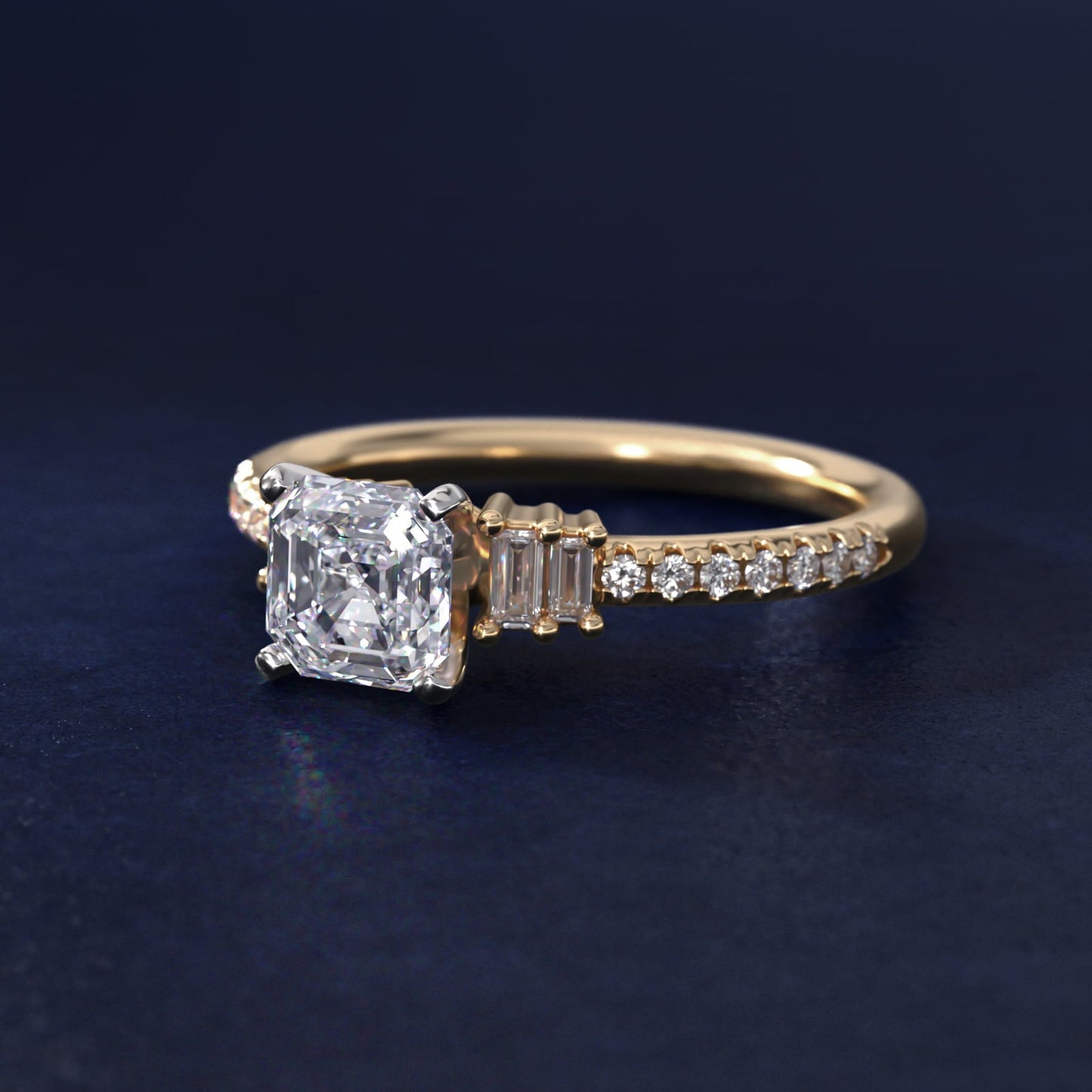 Petite Baguette and Pav? Diamond Engagement Ring in 18k Yellow Gold - Asscher Center