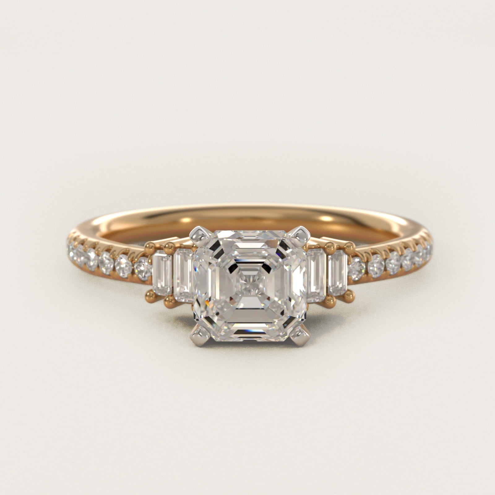 Petite Baguette and Pav? Diamond Engagement Ring in 18k Yellow Gold - Asscher Center